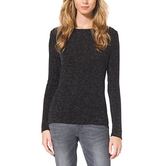 Michael Kors Sparkly Long Sleeve Cowl Back Black Blouse Top Metallic Size Medium - Picture 2 of 16